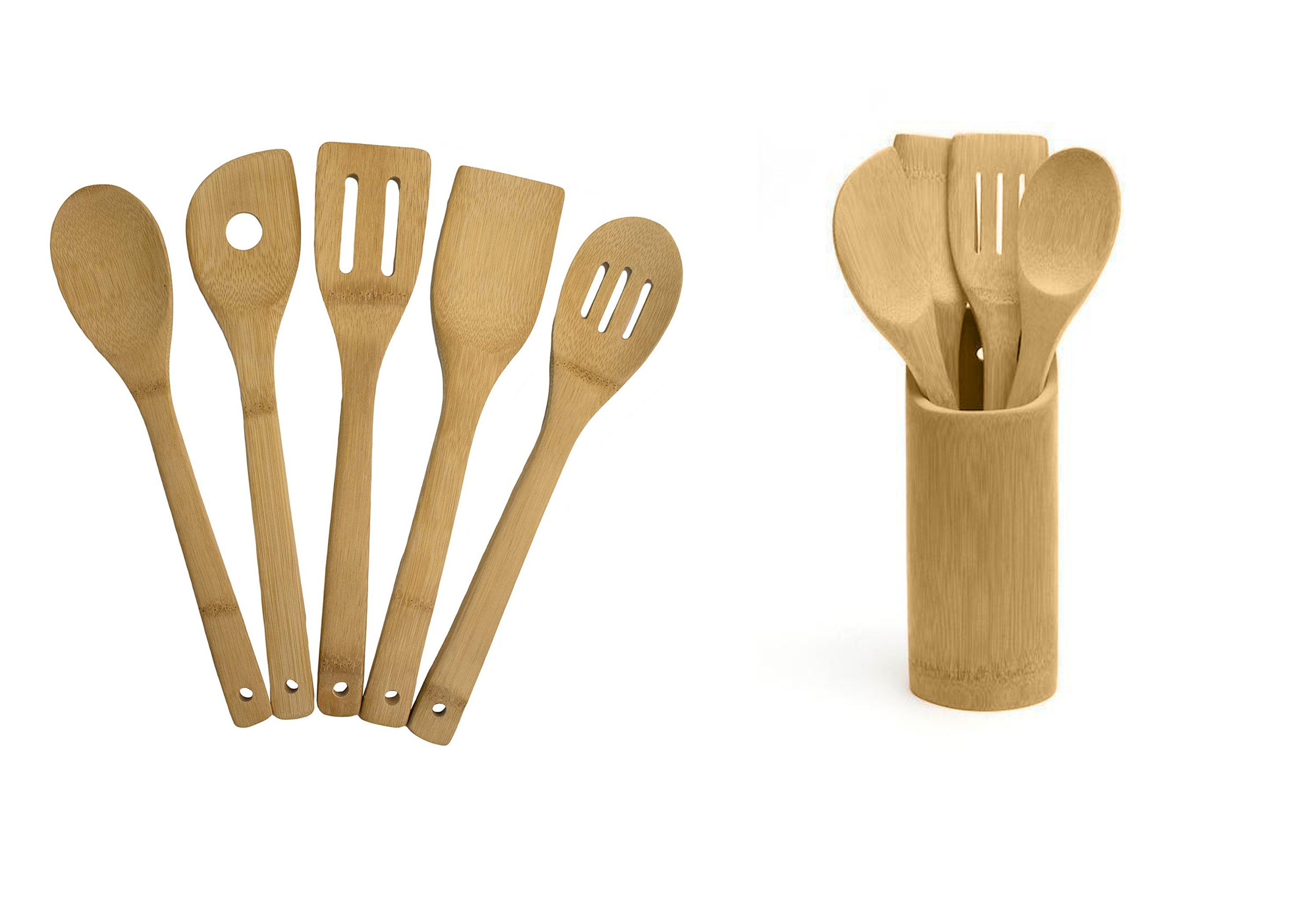 Wooden Kitchen Accessories Set Utensil 6 Piece Bamboo Cooking Utensils with Holder