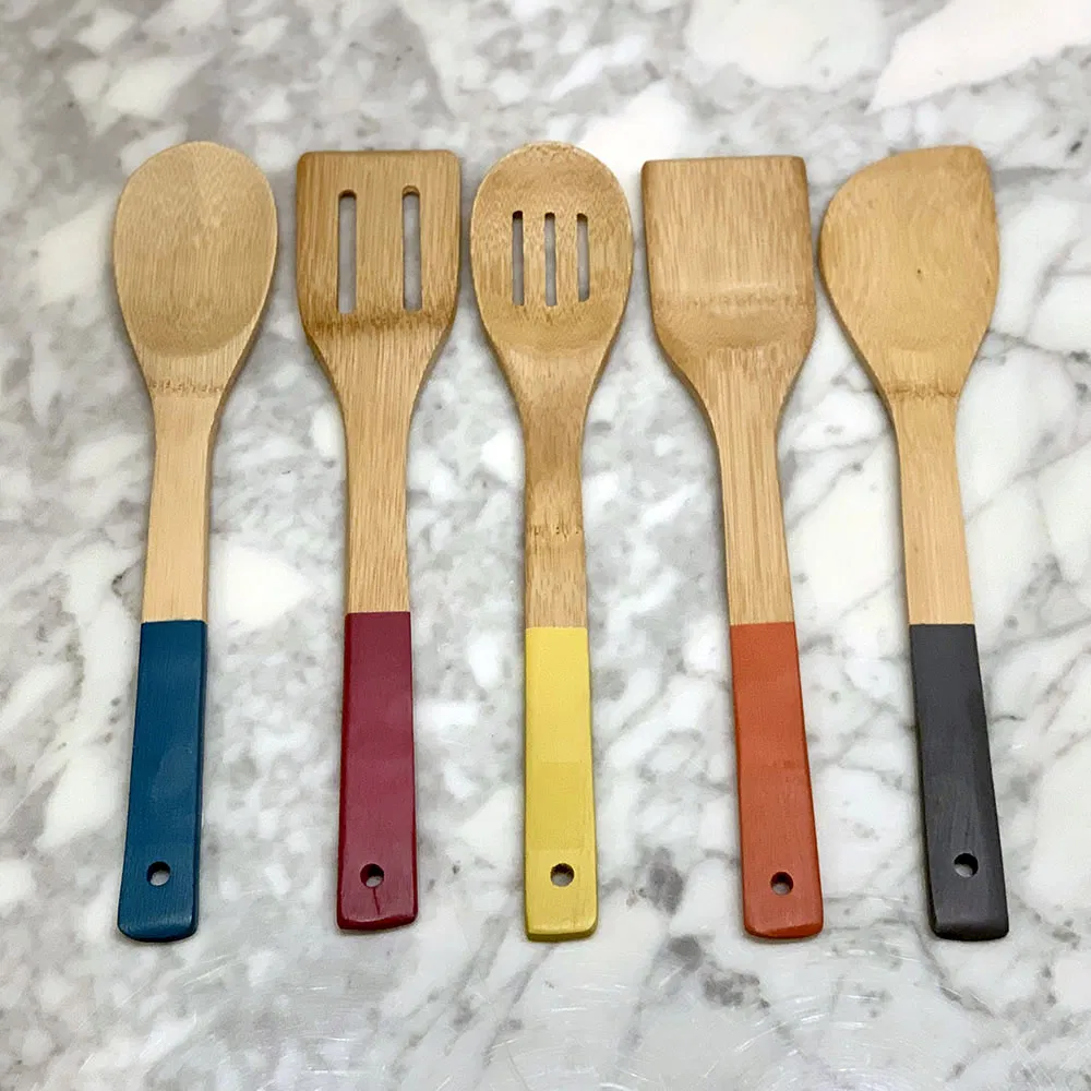 Wooden Kitchen Accessories Set Utensil 6 Piece Bamboo Cooking Utensils with Holder