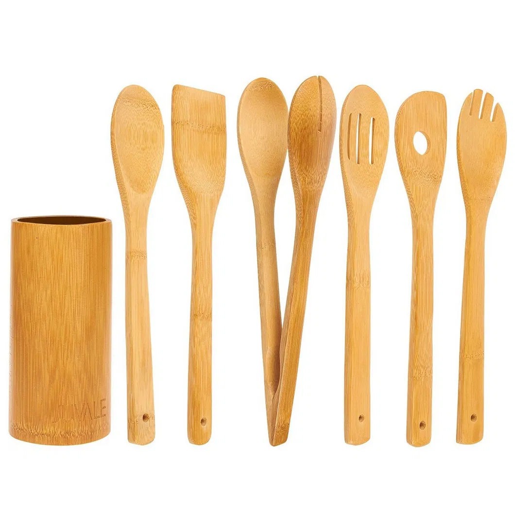 Wooden Kitchen Accessories Set Utensil 6 Piece Bamboo Cooking Utensils with Holder