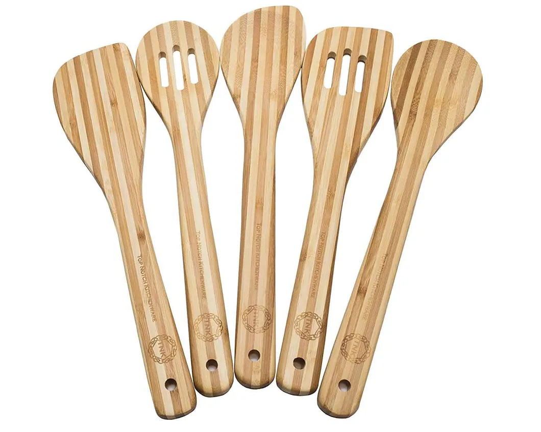 Wooden Kitchen Accessories Set Utensil 6 Piece Bamboo Cooking Utensils with Holder
